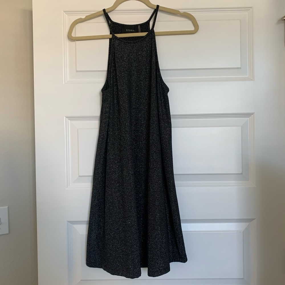 Sparkly Sleeveless Halter Top Mini Dress